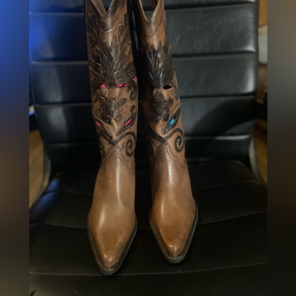Carlos by Carlos Santana Slinger Cut Out Leather Cowboy Western Boots Sz 6 Brown